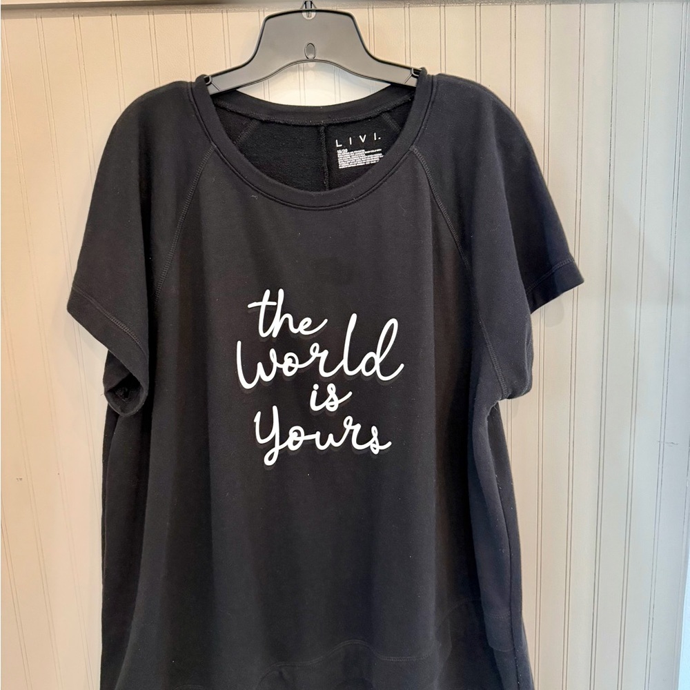 Lane Bryant LIVI The World is Yours Black Tee